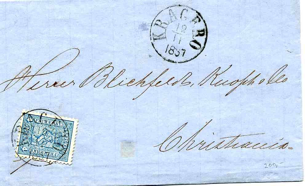 NK8 4 sk blå st Kragerø 1857