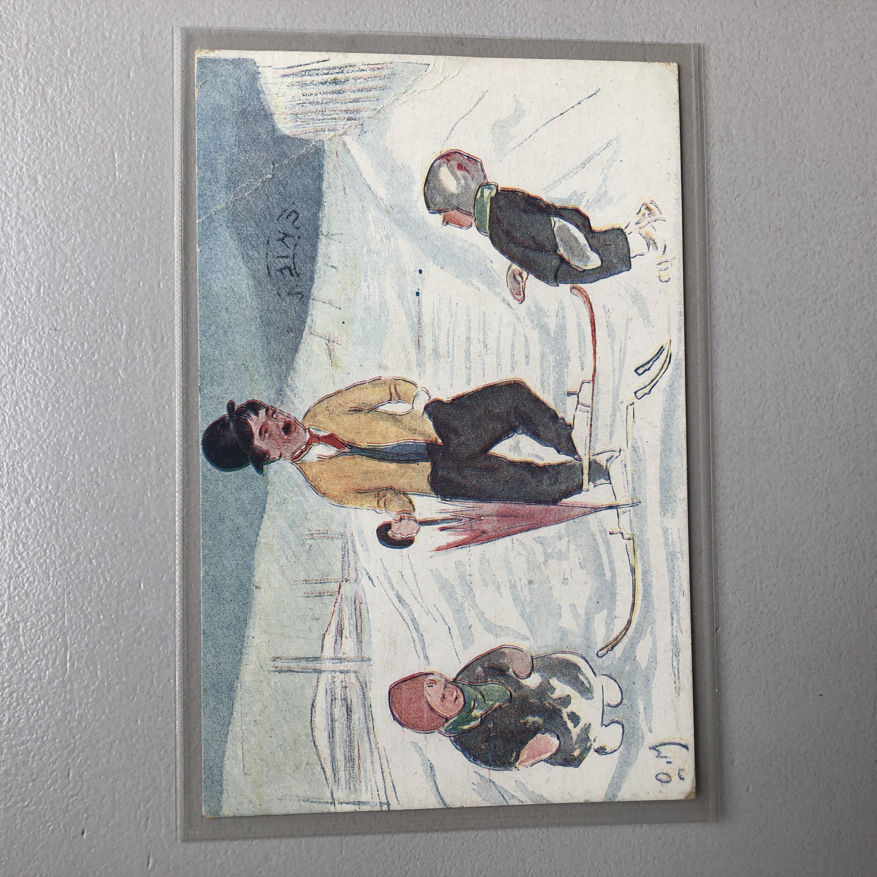 J.K Chaplin på ski, serie 2038, Mittet, signert Otto Moe