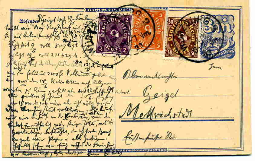 Postkort datert 1923 Tyskland