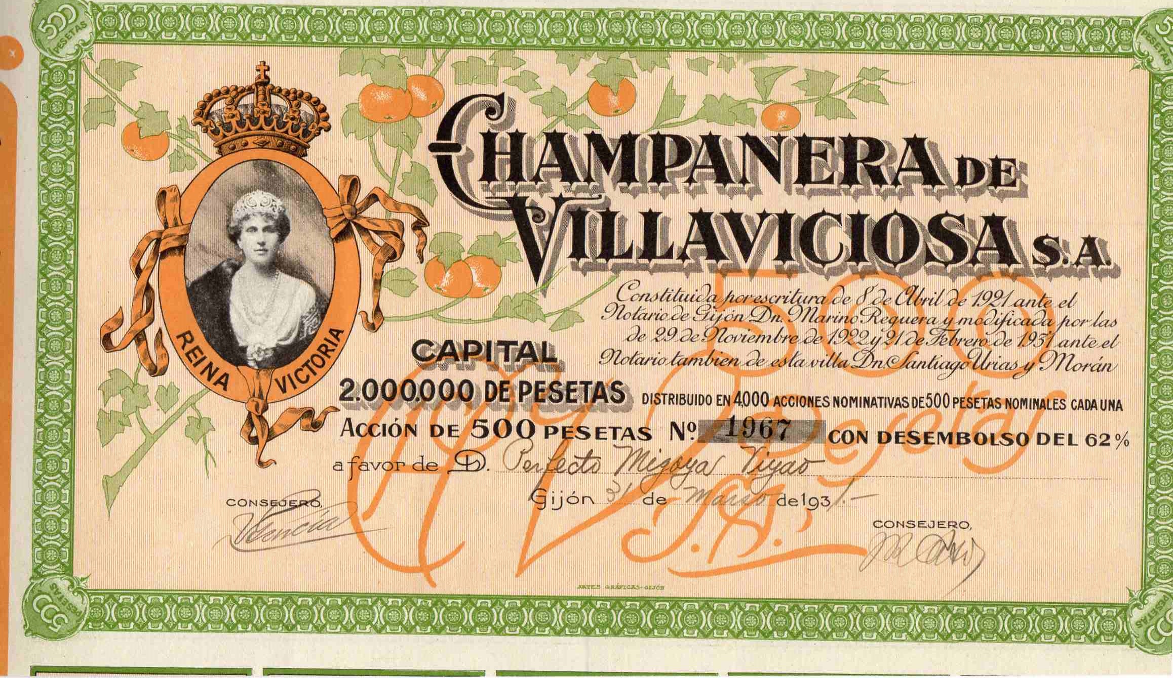 Champanera Villavicosa Spania nr 1967 1931 500pesetas