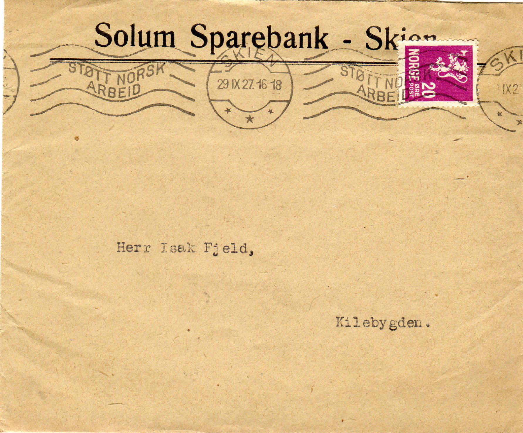 st Skien 29 IX 1927 Solum sparebank M3