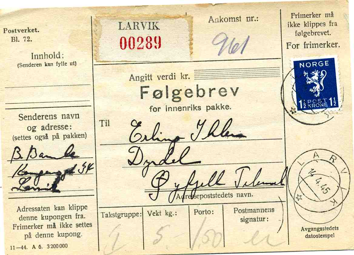 st Larvik/Øyfjell 1945