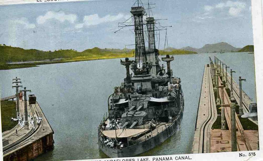 USS South Carolina entering Miraflores lake,Panama canal 1922 Maduro