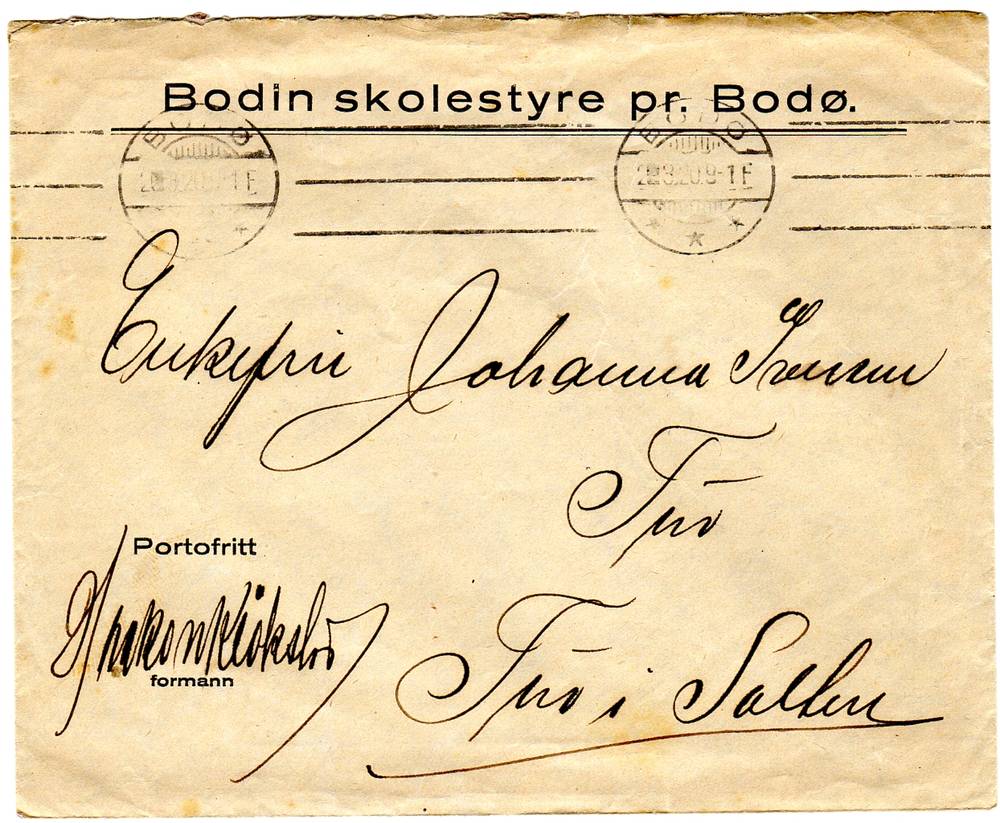 Bodin skolestyre pr Bodø 1920 Portofritt