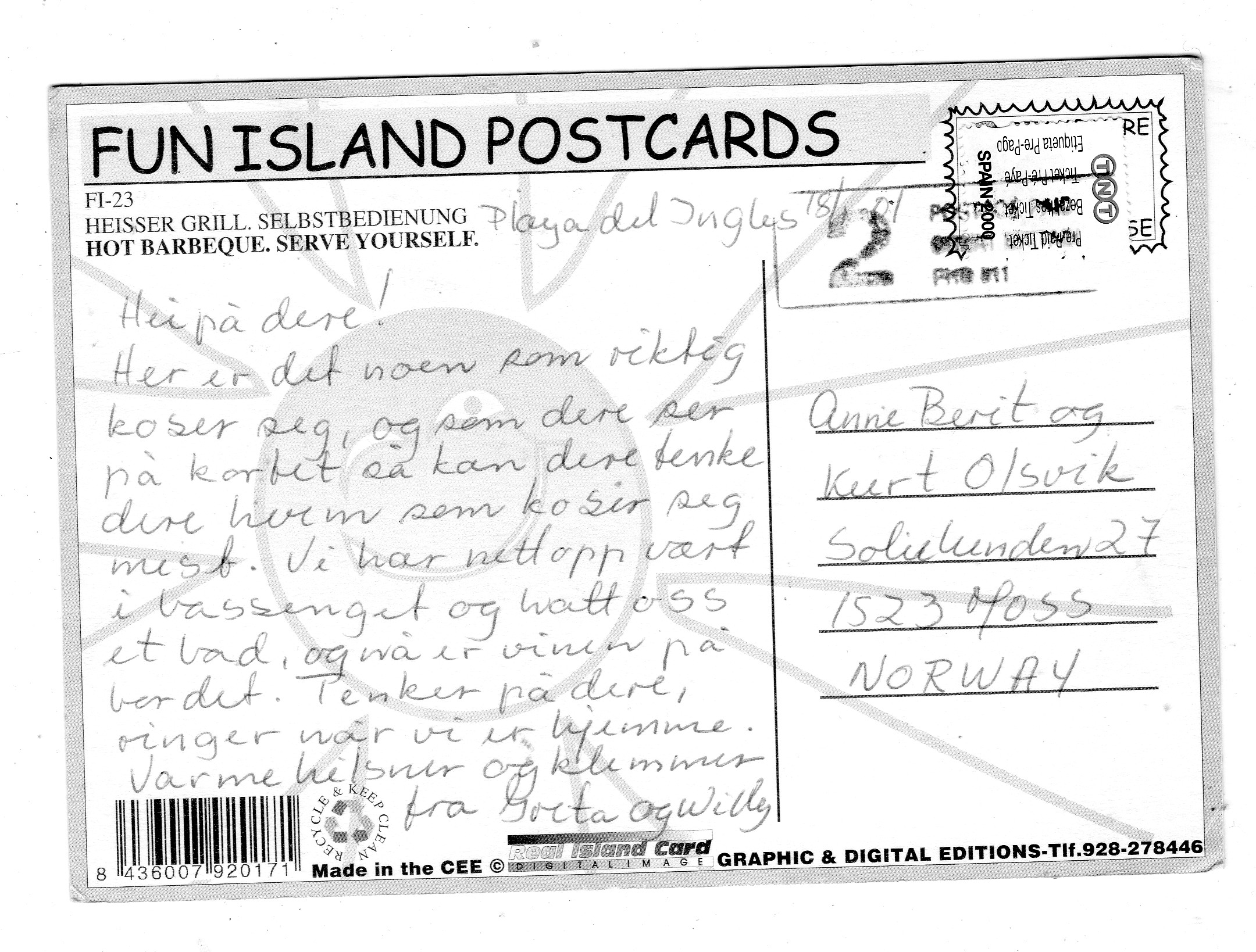 Hot BBQ Fun Island postcards
