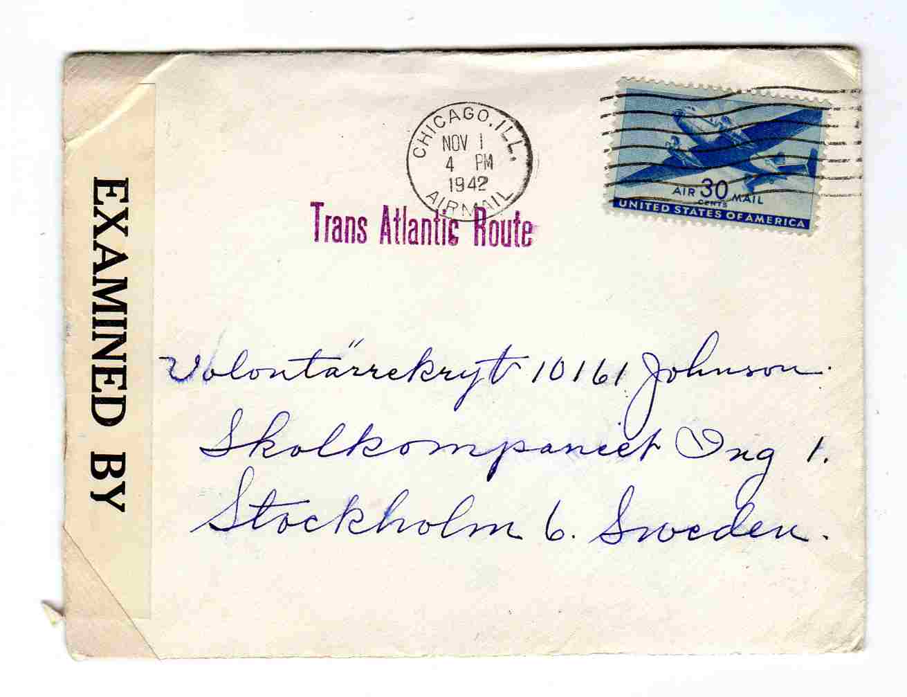 st Chicago 1942 med brev Tran atlantic