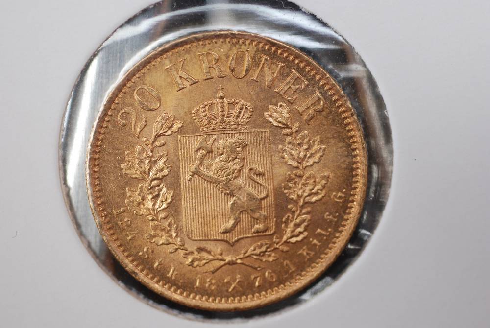 20 kr 1876 Gull kv 0/01 Norge Pen