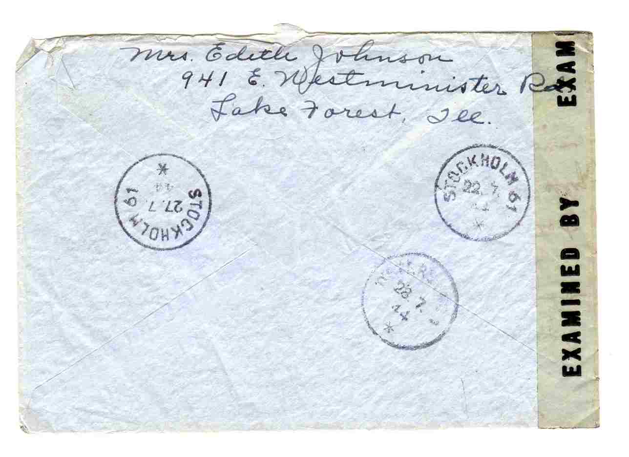 st Chicago/Stockholm 1944 53040  med brev
