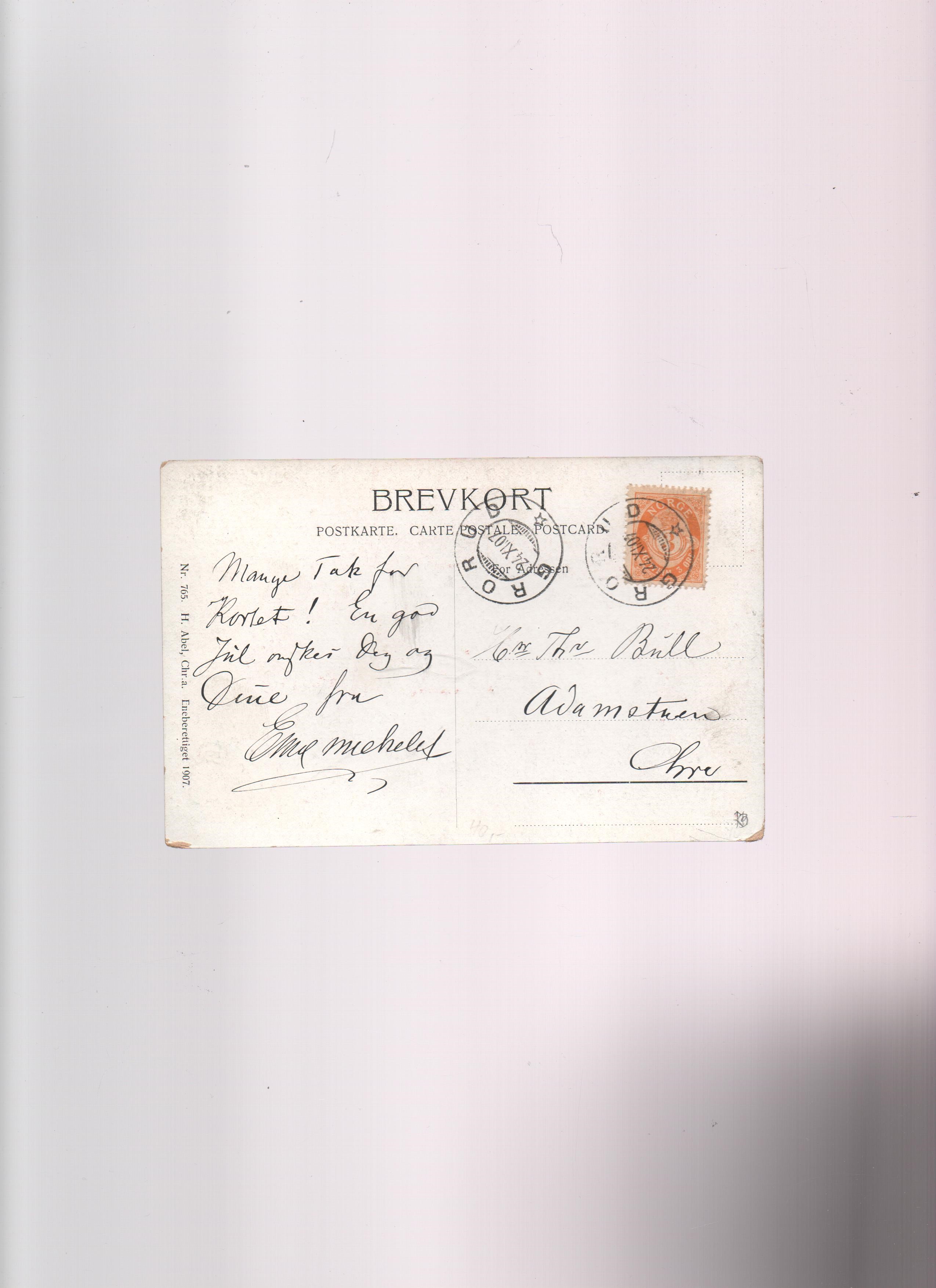 Abel nr. 765 1907 St. 24.11. 1907 Grorud 