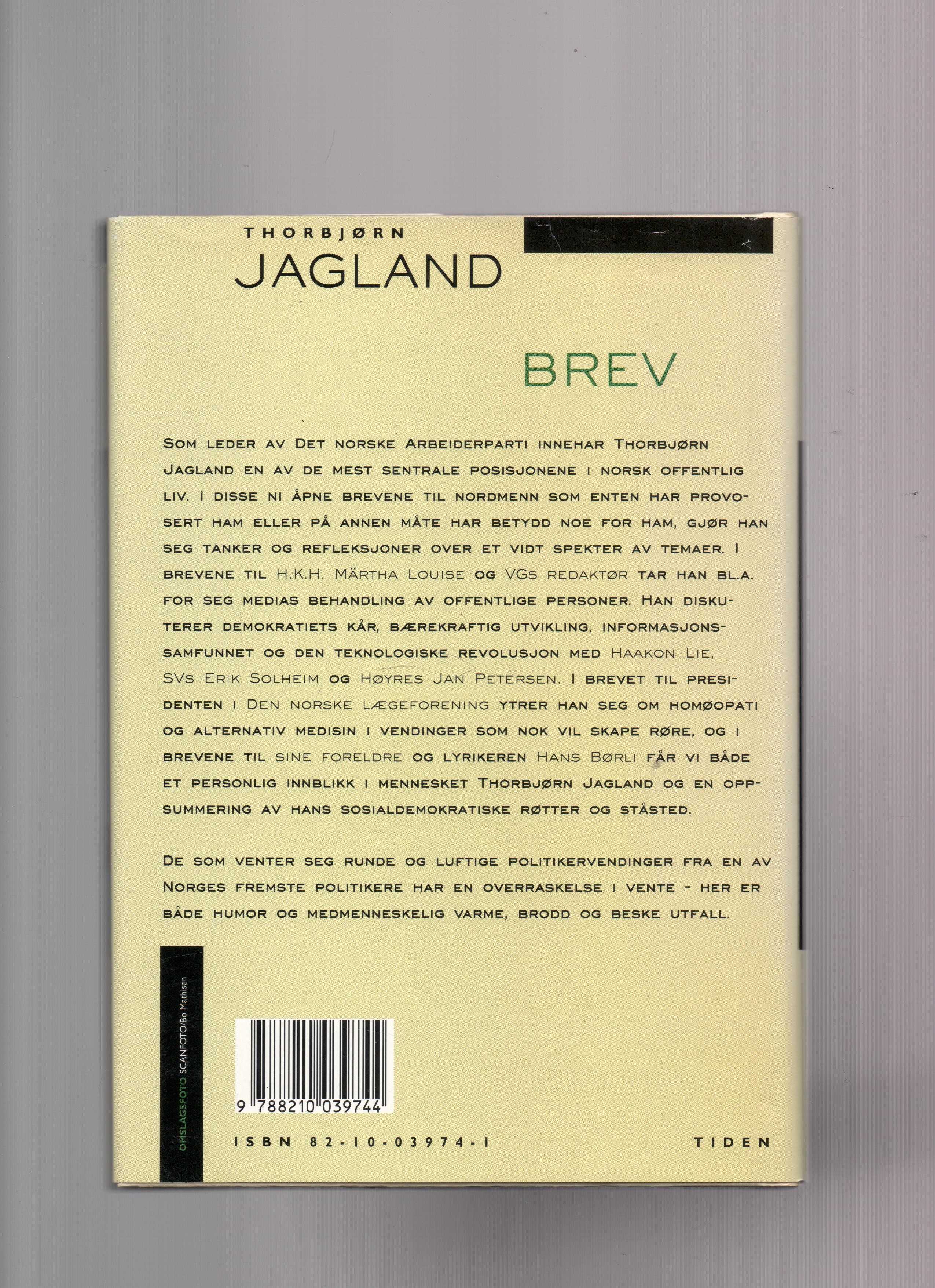 Brev, Thorbjørn Jagland, Tiden 1995 Smussb. B O2 