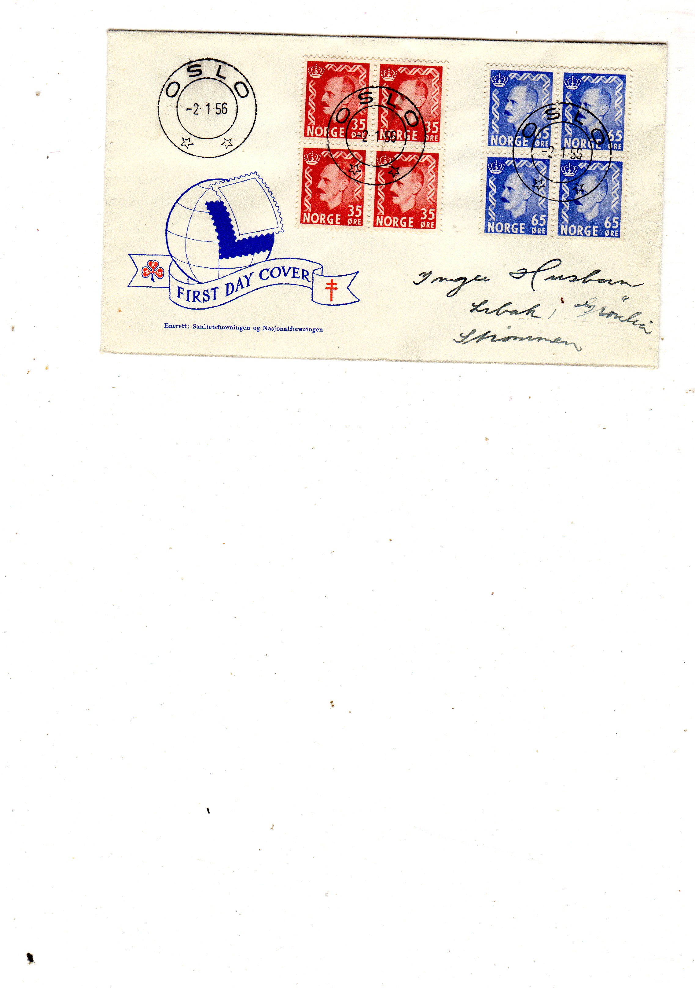 FDC 2/1 1956 Hk432&435 firerblokker