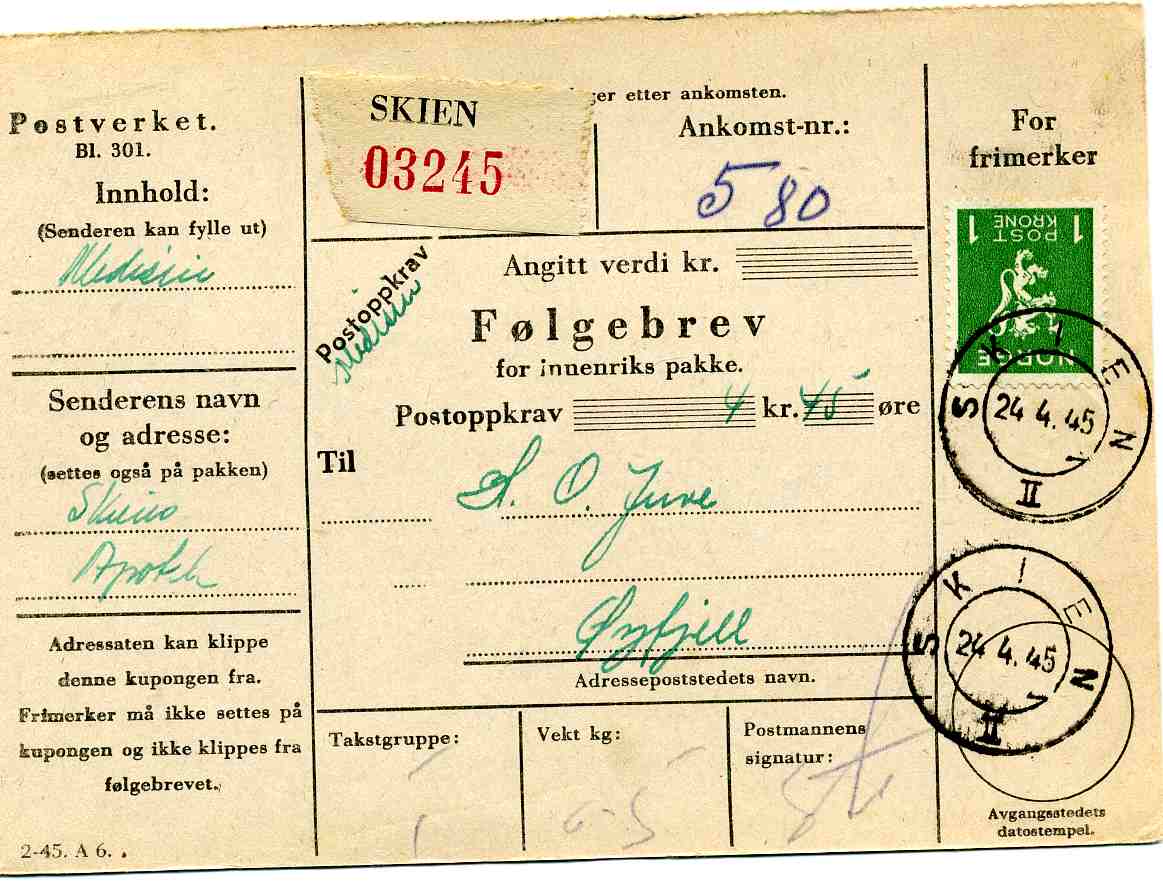 st Skien Øyfjell 1945